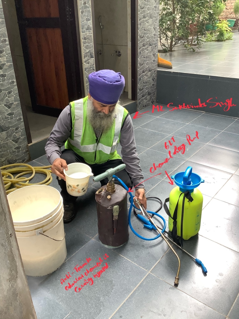 OPC technician preparing treatment solution and pump equipment